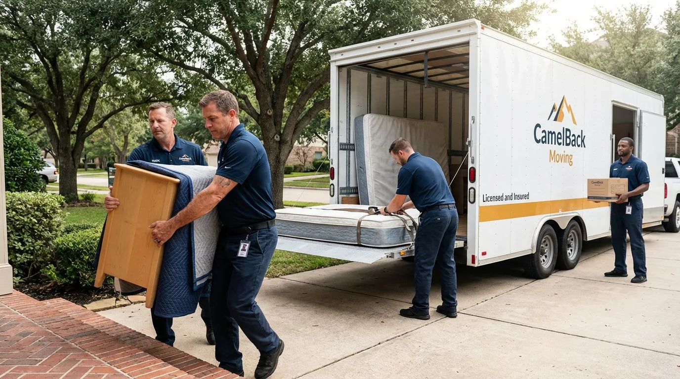 Crew loading residential truck for cross-state move from Osceola, IA