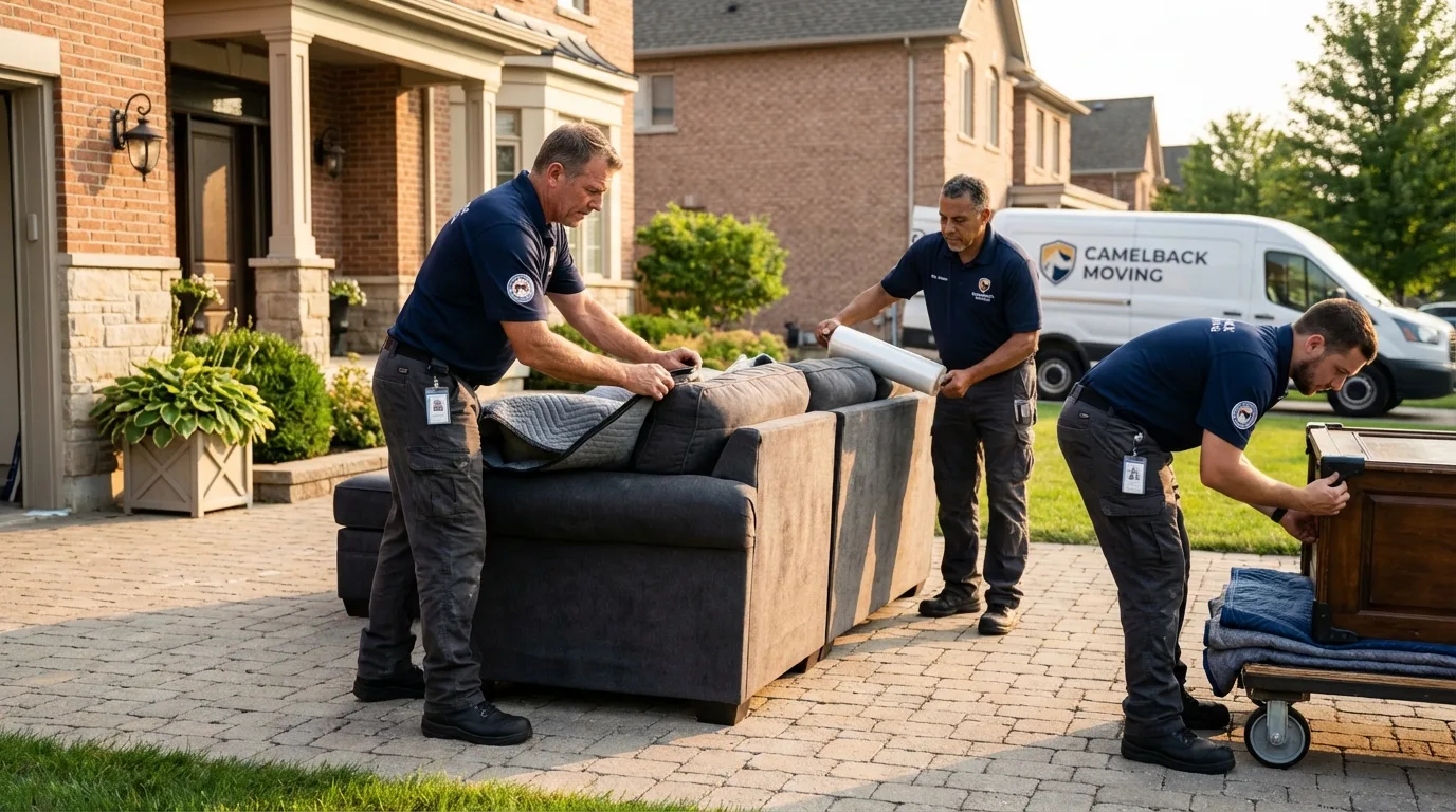 Large estate moving crew wrapping furniture in Osceola, IA