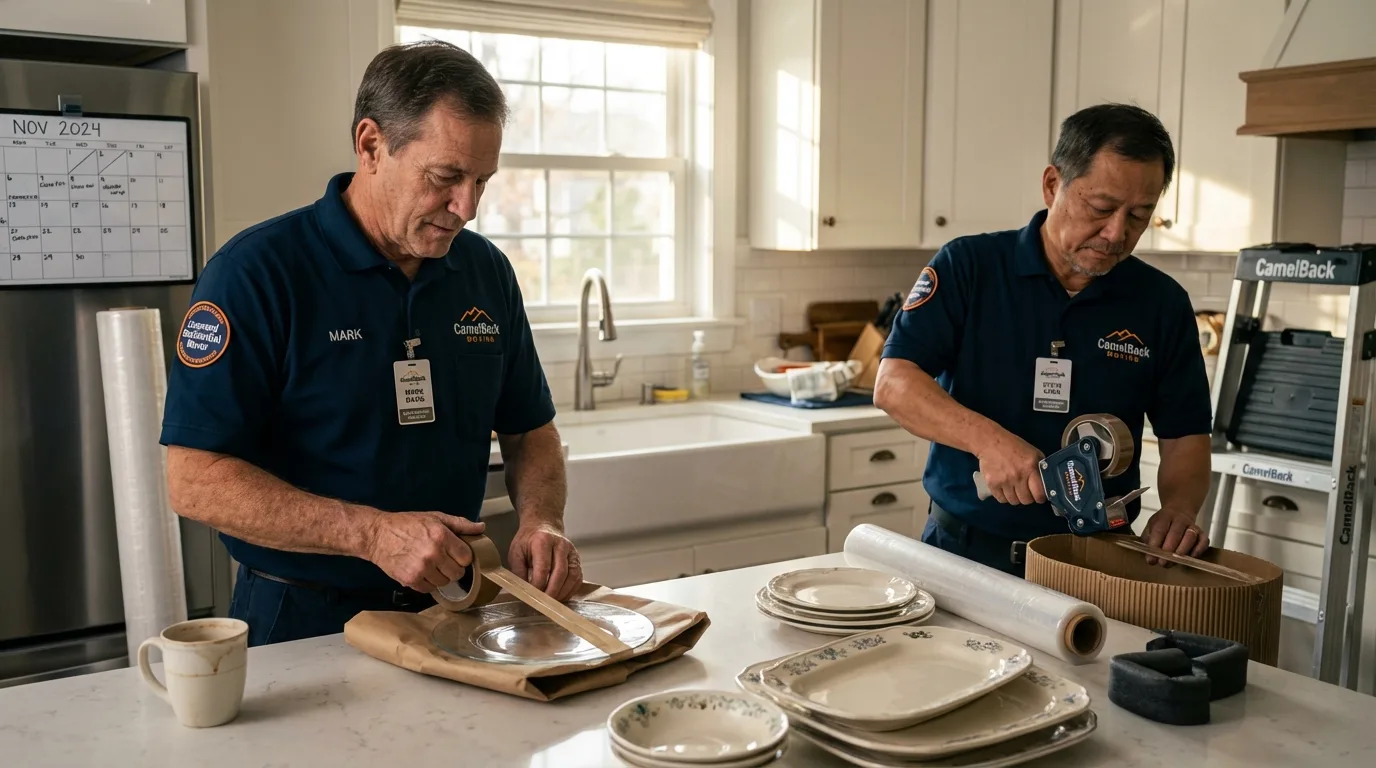 Professional crew packing kitchen dishware in Osceola, IA